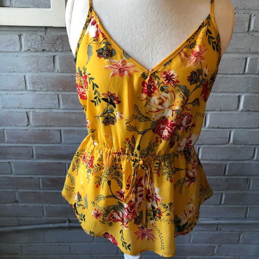 Lily White Yellow floral patterned, large tank.